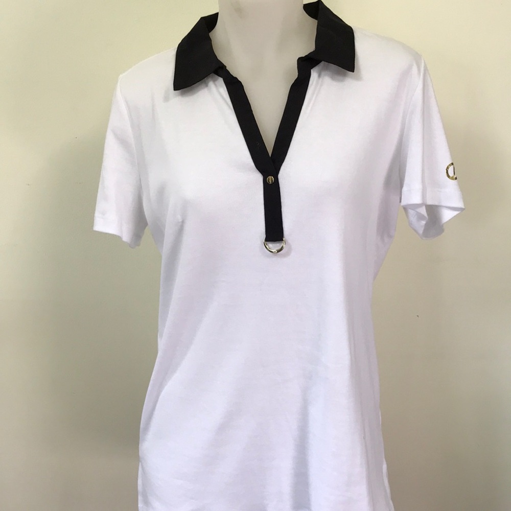 Jones of New York Short Sleeve Classic Polo Shirt, black/white, New